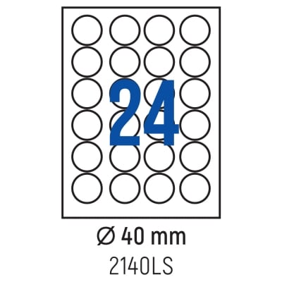 Етикети лепящи кръгли, 24 бр., Ø 40 мм, 100 л., A4