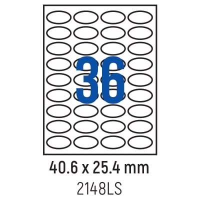 Етикети лепящи овал, 36 бр., 40.6x25.4 мм, 100 л., A4