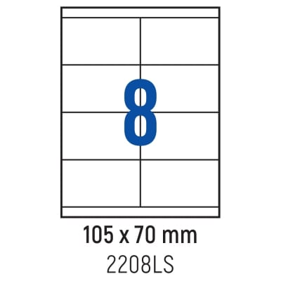 Етикети лепящи 8 бр., 105.0x70.0 мм, 100 л., A4, кант 2