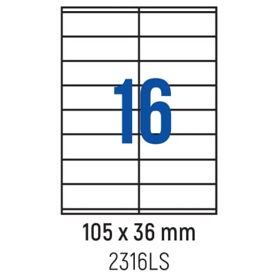 Етикети лепящи 16 бр., 105.0x36.0 мм, 100 л., A4, кант 2