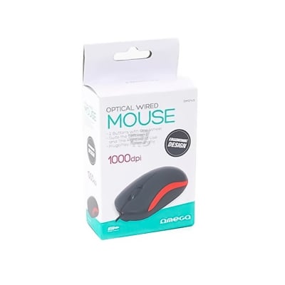 Мишка оптична, с кабел, черна-червена, USB, скрол